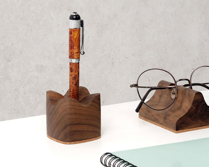 Handmade Walnut Wood Pen Holder – Desk Organizer for Office & Home | Minimalist Wooden Pencil/Tool Holder | Gift Desk Supplies