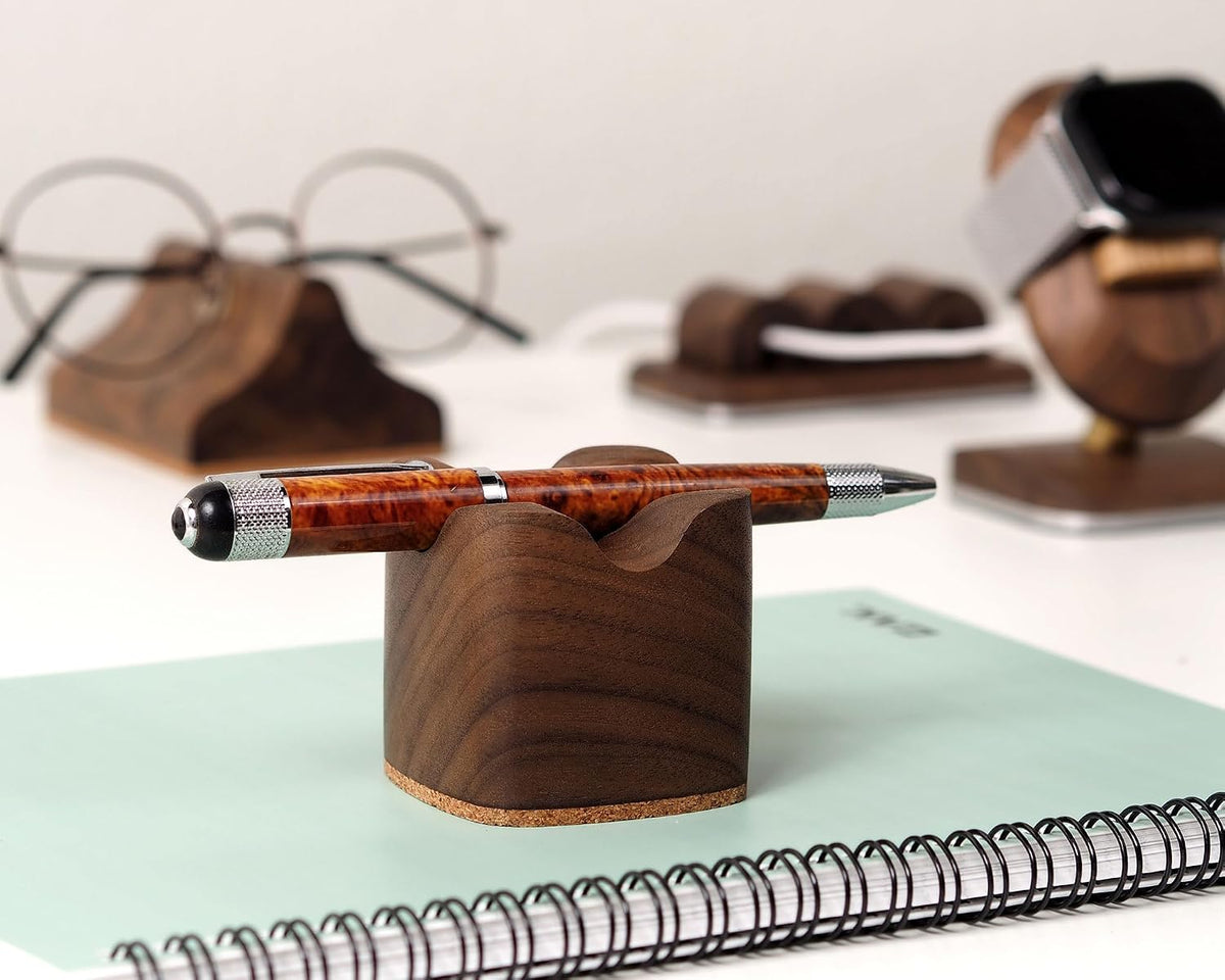 Handmade Walnut Wood Pen Holder – Desk Organizer for Office & Home | Minimalist Wooden Pencil/Tool Holder | Gift Desk Supplies