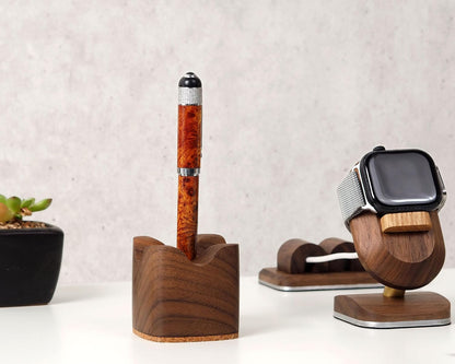 Handmade Walnut Wood Pen Holder – Desk Organizer for Office & Home | Minimalist Wooden Pencil/Tool Holder | Gift Desk Supplies