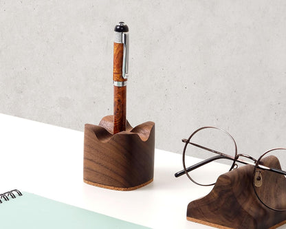 Handmade Walnut Wood Pen Holder – Desk Organizer for Office & Home | Minimalist Wooden Pencil/Tool Holder | Gift Desk Supplies