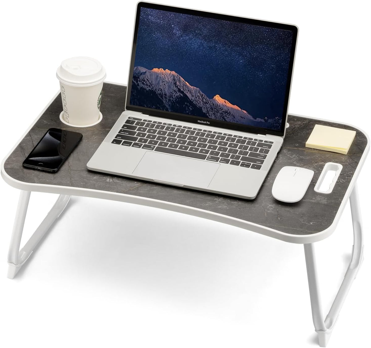Laptop Bed Desk, Foldable Lap Desk, Portable Lap Table, Laptop Stand with Cup Holder, Tablet Slot & Lifting Handle for Work, Write, Draw & Eat on Bed, Sofa or Couch - Pink