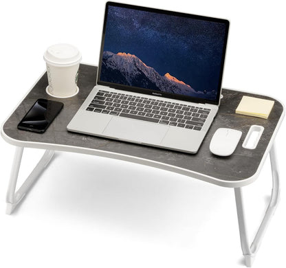 Laptop Bed Desk, Foldable Lap Desk, Portable Lap Table, Laptop Stand with Cup Holder, Tablet Slot & Lifting Handle for Work, Write, Draw & Eat on Bed, Sofa or Couch - Pink