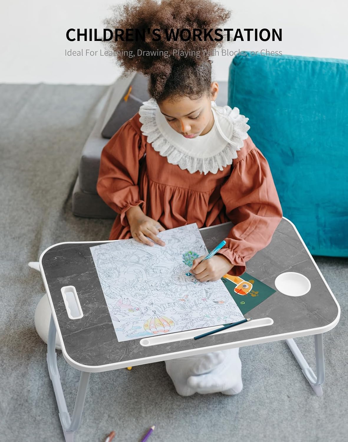 Laptop Bed Desk, Foldable Lap Desk, Portable Lap Table, Laptop Stand with Cup Holder, Tablet Slot & Lifting Handle for Work, Write, Draw & Eat on Bed, Sofa or Couch - Pink