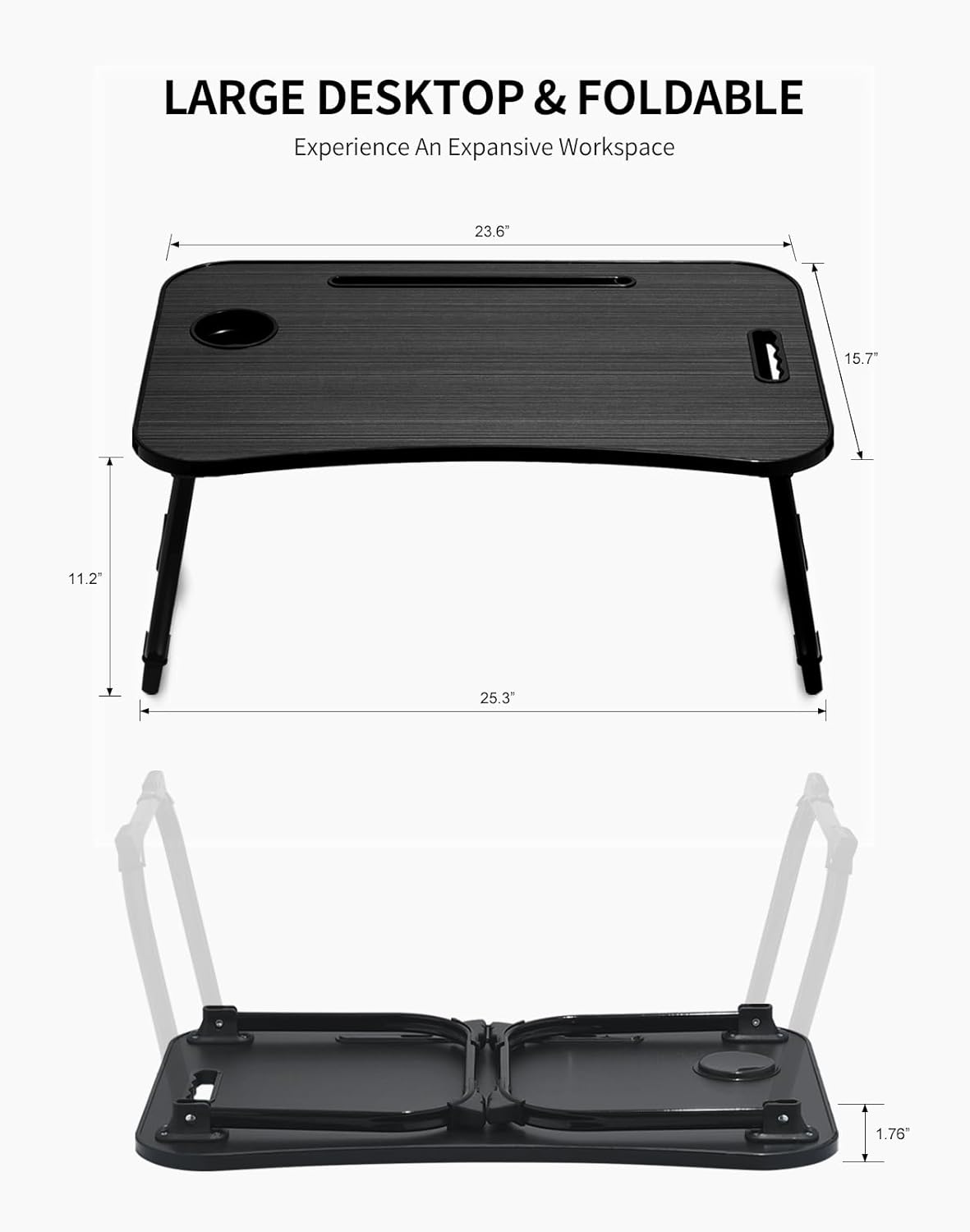 Laptop Bed Desk, Foldable Lap Desk, Portable Lap Table, Laptop Stand with Cup Holder, Tablet Slot & Lifting Handle for Work, Write, Draw & Eat on Bed, Sofa or Couch - Pink
