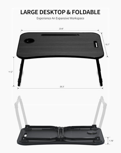 Laptop Bed Desk, Foldable Lap Desk, Portable Lap Table, Laptop Stand with Cup Holder, Tablet Slot & Lifting Handle for Work, Write, Draw & Eat on Bed, Sofa or Couch - Pink