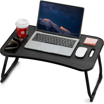Laptop Bed Desk, Foldable Lap Desk, Portable Lap Table, Laptop Stand with Cup Holder, Tablet Slot & Lifting Handle for Work, Write, Draw & Eat on Bed, Sofa or Couch - Pink