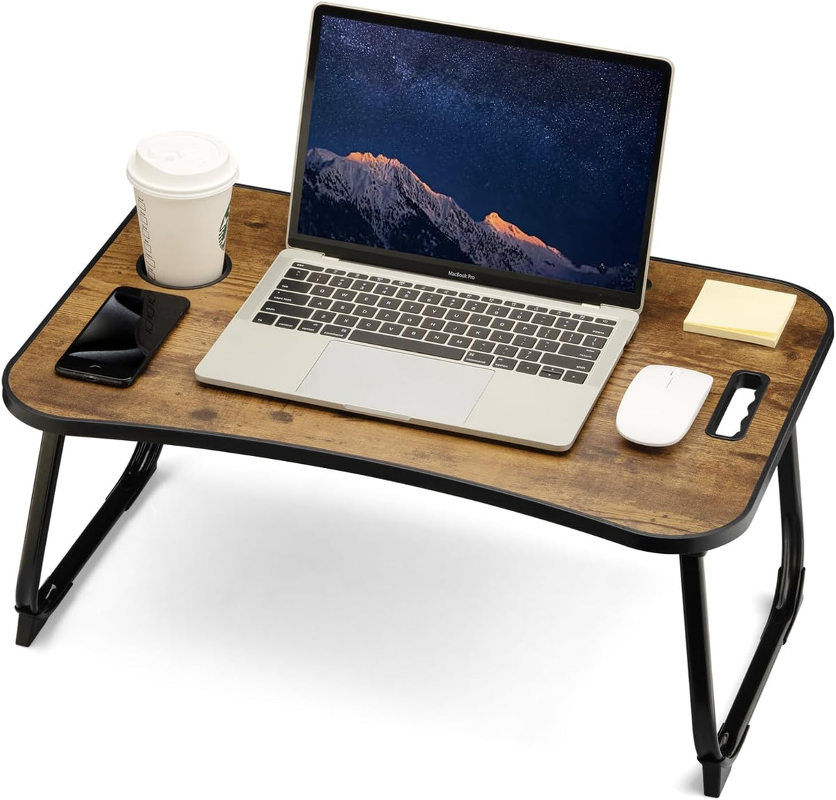 Laptop Bed Desk, Foldable Lap Desk, Portable Lap Table, Laptop Stand with Cup Holder, Tablet Slot & Lifting Handle for Work, Write, Draw & Eat on Bed, Sofa or Couch - Pink