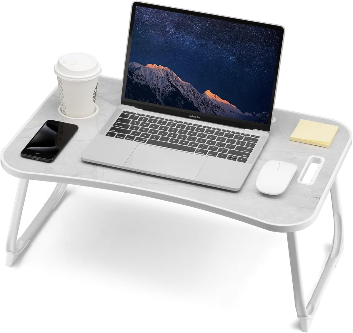 Laptop Bed Desk, Foldable Lap Desk, Portable Lap Table, Laptop Stand with Cup Holder, Tablet Slot & Lifting Handle for Work, Write, Draw & Eat on Bed, Sofa or Couch - Pink