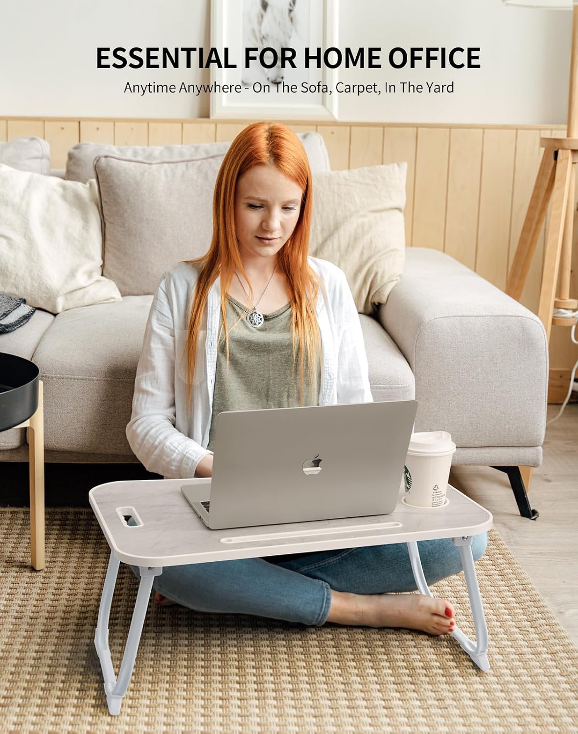 Laptop Bed Desk, Foldable Lap Desk, Portable Lap Table, Laptop Stand with Cup Holder, Tablet Slot & Lifting Handle for Work, Write, Draw & Eat on Bed, Sofa or Couch - Pink