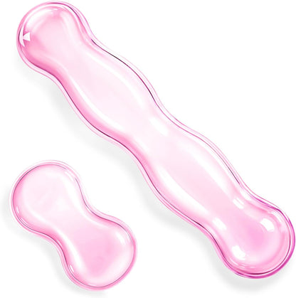 Ergonomic Gel Wrist Rest Set Anti Slip Silicone Keyboard and Mouse Pad Clear Pink Keyboard Support for Office Typing or Gaming, Relieve Wrist Pain
