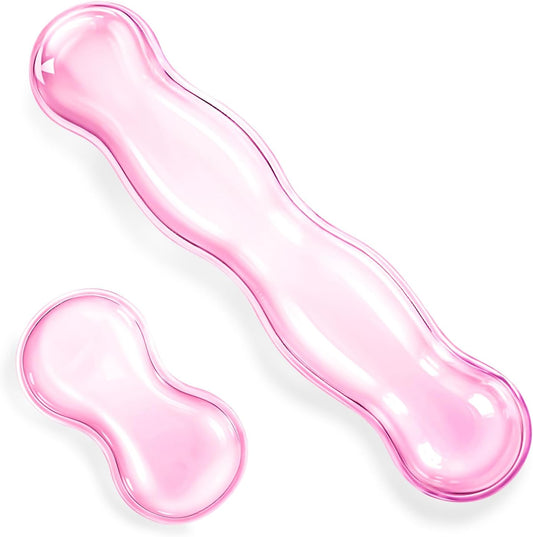 Ergonomic Gel Wrist Rest Set Anti Slip Silicone Keyboard and Mouse Pad Clear Pink Keyboard Support for Office Typing or Gaming, Relieve Wrist Pain