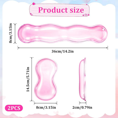 Ergonomic Gel Wrist Rest Set Anti Slip Silicone Keyboard and Mouse Pad Clear Pink Keyboard Support for Office Typing or Gaming, Relieve Wrist Pain