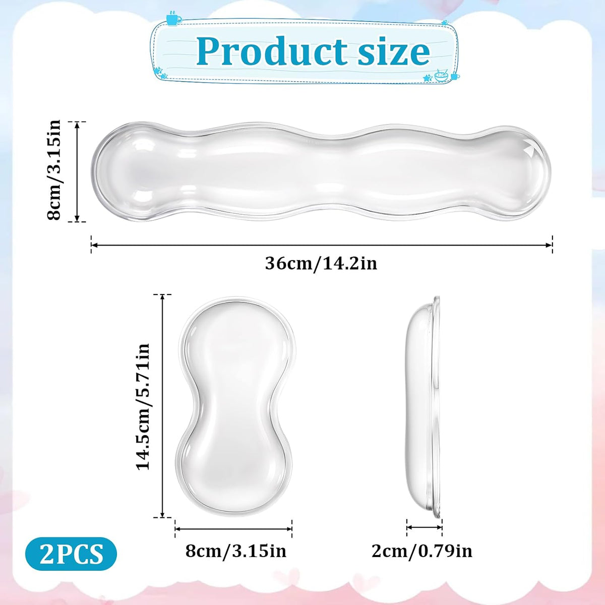 Ergonomic Gel Wrist Rest Set Anti Slip Silicone Keyboard and Mouse Pad Clear Pink Keyboard Support for Office Typing or Gaming, Relieve Wrist Pain