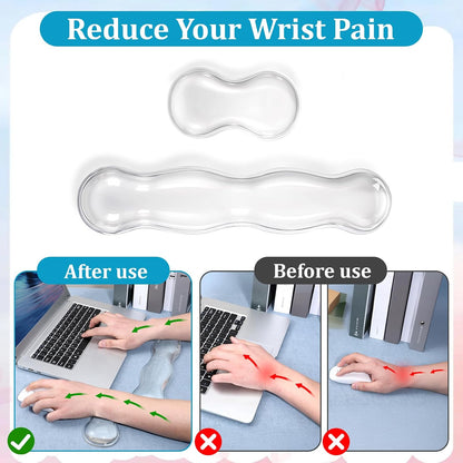 Ergonomic Gel Wrist Rest Set Anti Slip Silicone Keyboard and Mouse Pad Clear Pink Keyboard Support for Office Typing or Gaming, Relieve Wrist Pain