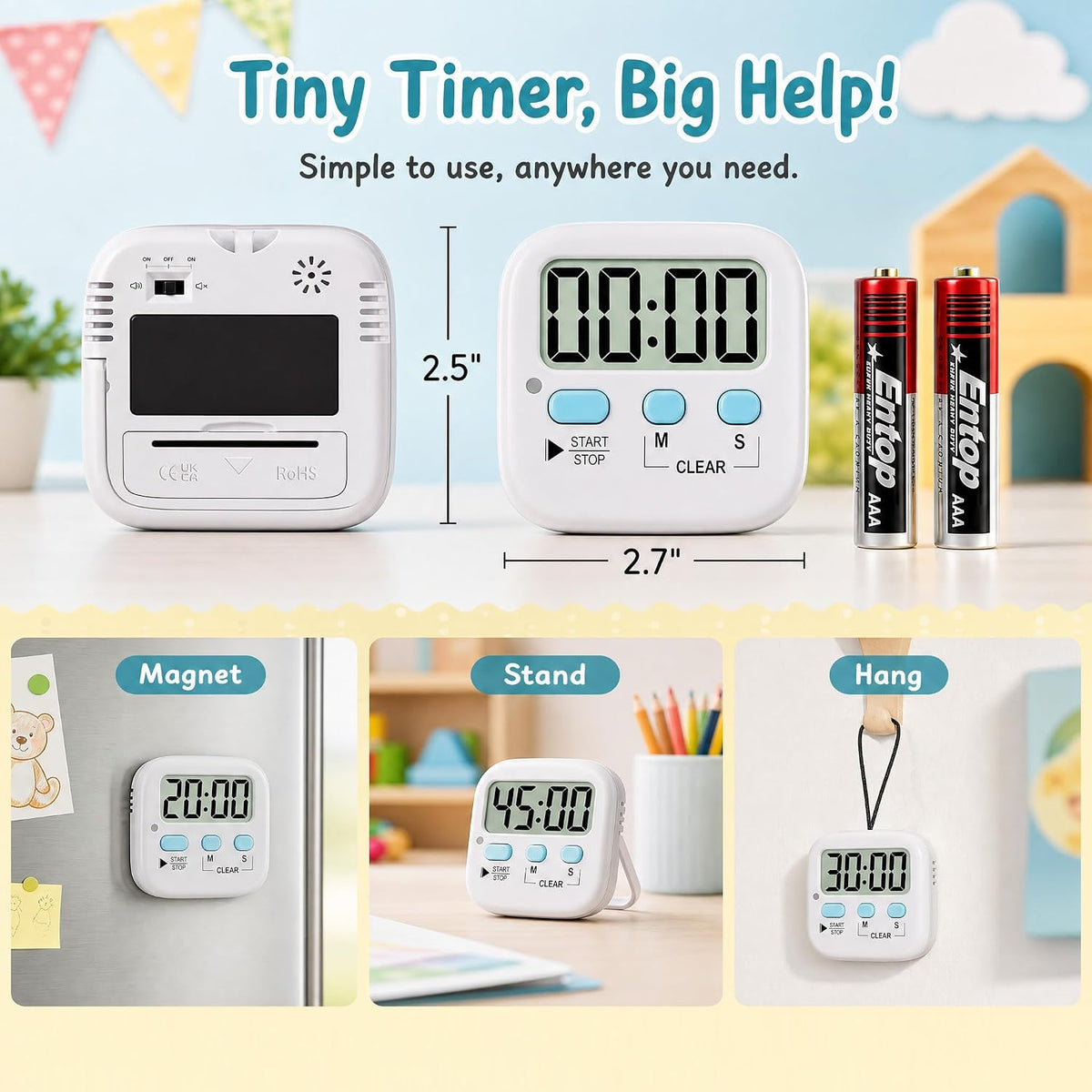 2 Pack Digital Timer for Kids Classroom Kitchen Timers for Cooking