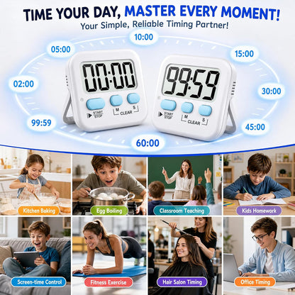 2 Pack Digital Timer for Kids Classroom Kitchen Timers for Cooking