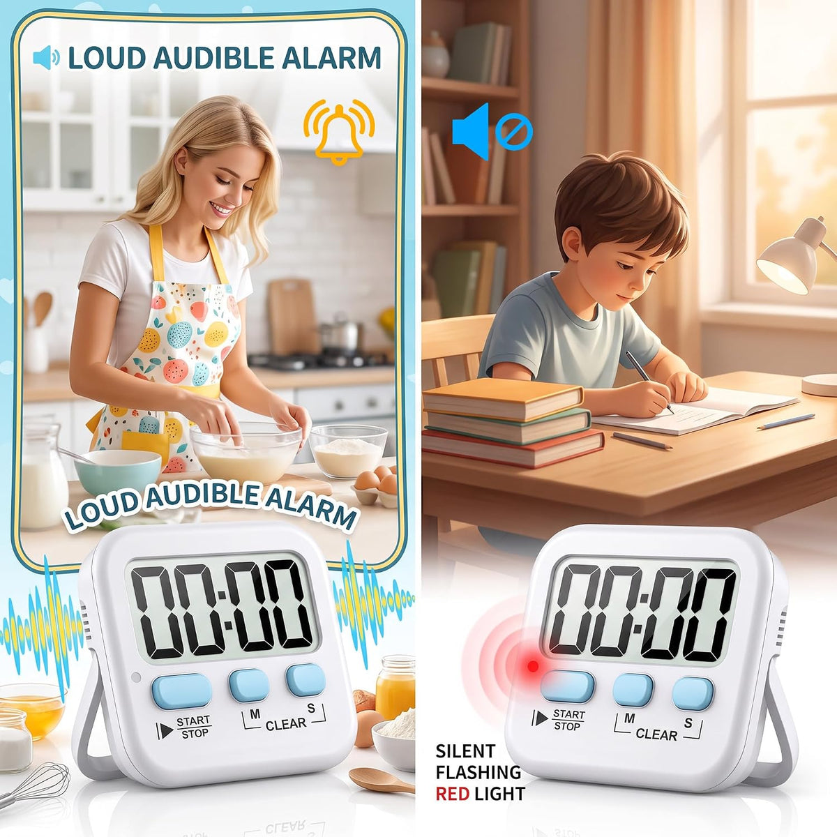 2 Pack Digital Timer for Kids Classroom Kitchen Timers for Cooking