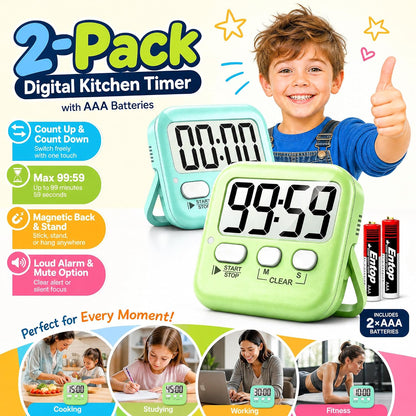 2 Pack Digital Timer for Kids Classroom Kitchen Timers for Cooking