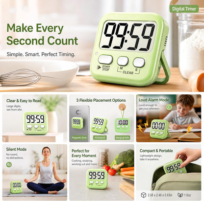 2 Pack Digital Timer for Kids Classroom Kitchen Timers for Cooking