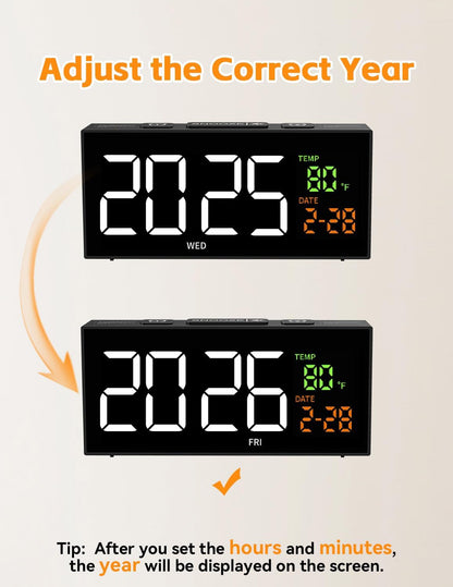 Alarm Clocks for Bedrooms, Digital Clock with Date Temperature and Weekday, Manual DST, Snooze, 2 Alarms, 4 Volumes for Living Room Home Bedside Desk (Black)