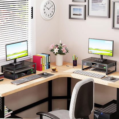 Metal Monitor Stand Riser and Computer Desk Organizer with Drawer for Laptop, Computer, iMac, Black