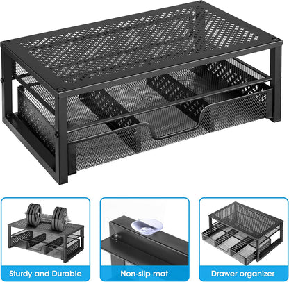 Metal Monitor Stand Riser and Computer Desk Organizer with Drawer for Laptop, Computer, iMac, Black