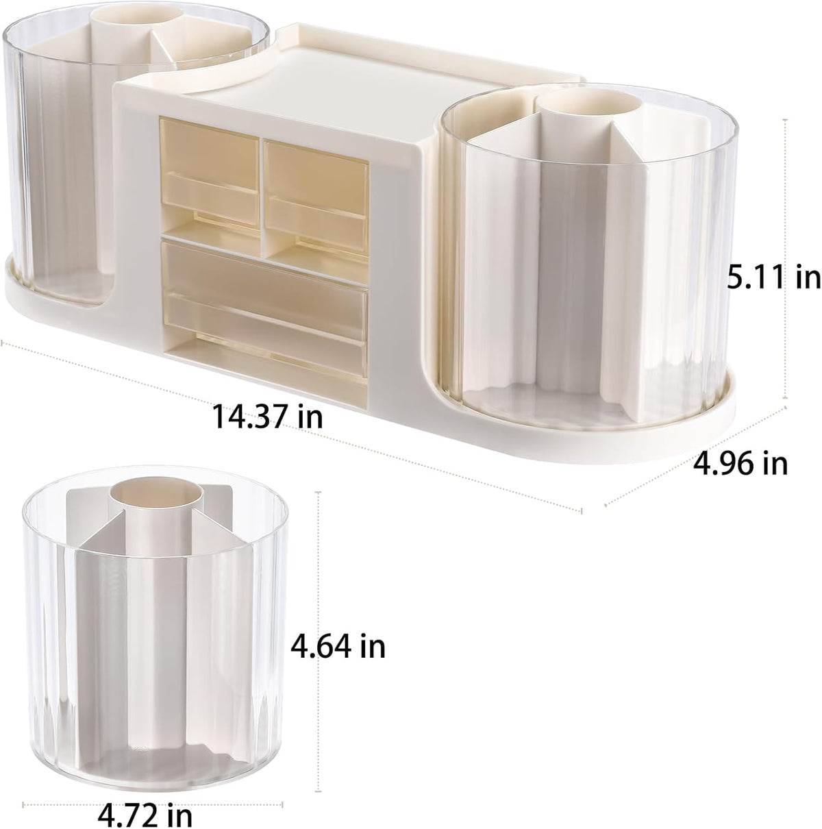 Rotating Desk Organizer with 2 Pen Holder, Desk Organizers and Accessories with 10 Slots Pencil Holder for Desk + 3 Drawer, Art Supply Storage Box Caddy for Office School Home (White)