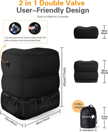 Inflatable Foot Rest Pillow for Travel, Kids/Adults Airplane Travel Pillow-Adjustable Height for Kids to Sleep While Traveling,Suitable for Airplane, Office, Home, Cars and Any Travel