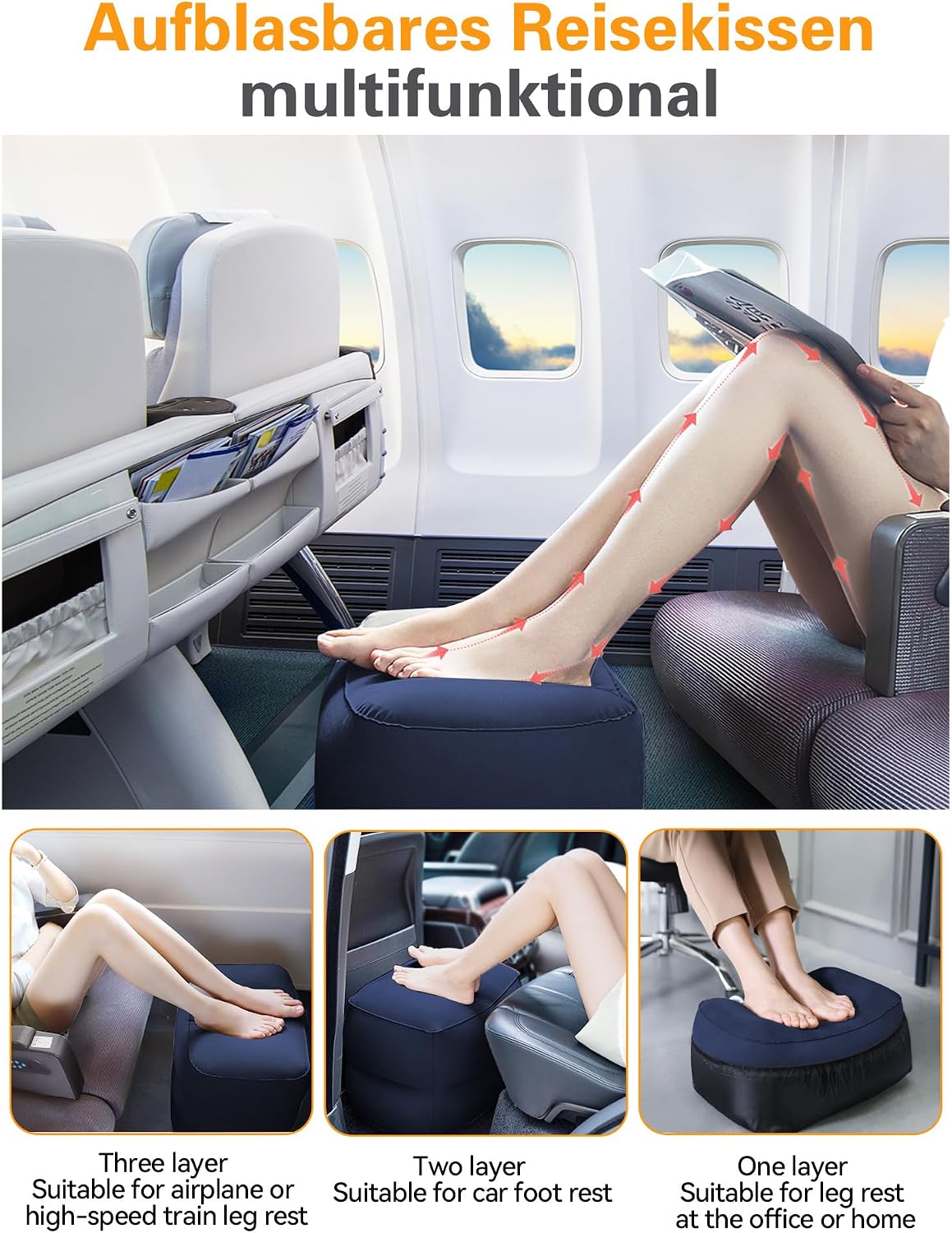 Inflatable Foot Rest Pillow for Travel, Kids/Adults Airplane Travel Pillow-Adjustable Height for Kids to Sleep While Traveling,Suitable for Airplane, Office, Home, Cars and Any Travel