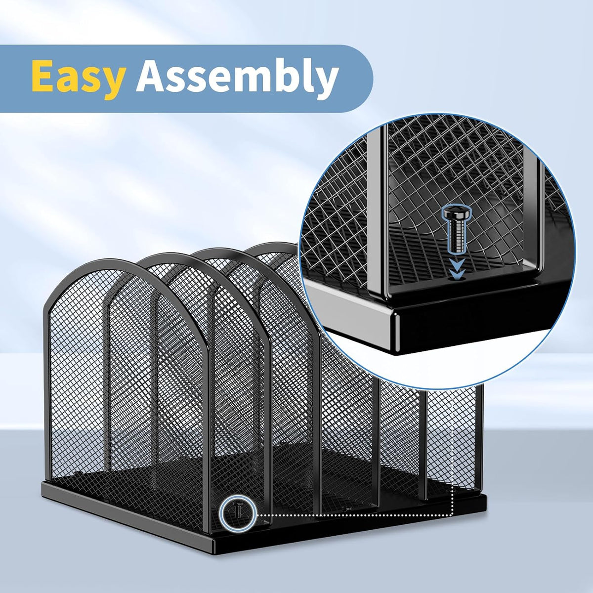 5-Section Vertical Desktop Organizer, 5-Section Mesh File Folder Stand Sorter for Office Home Classroom Organization