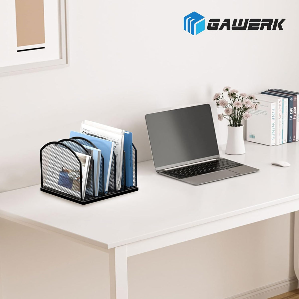 5-Section Vertical Desktop Organizer, 5-Section Mesh File Folder Stand Sorter for Office Home Classroom Organization