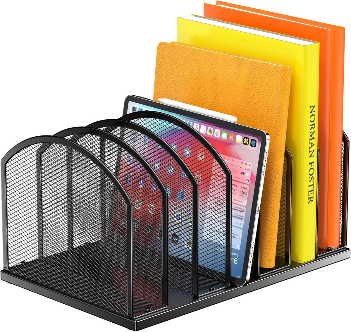 5-Section Vertical Desktop Organizer, 5-Section Mesh File Folder Stand Sorter for Office Home Classroom Organization