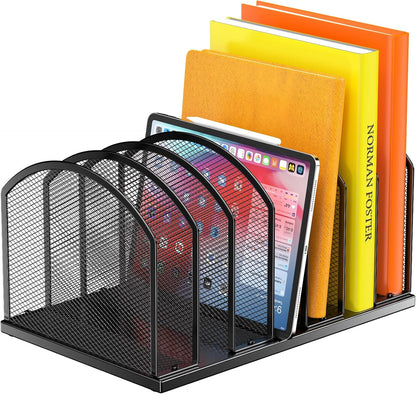 5-Section Vertical Desktop Organizer, 5-Section Mesh File Folder Stand Sorter for Office Home Classroom Organization