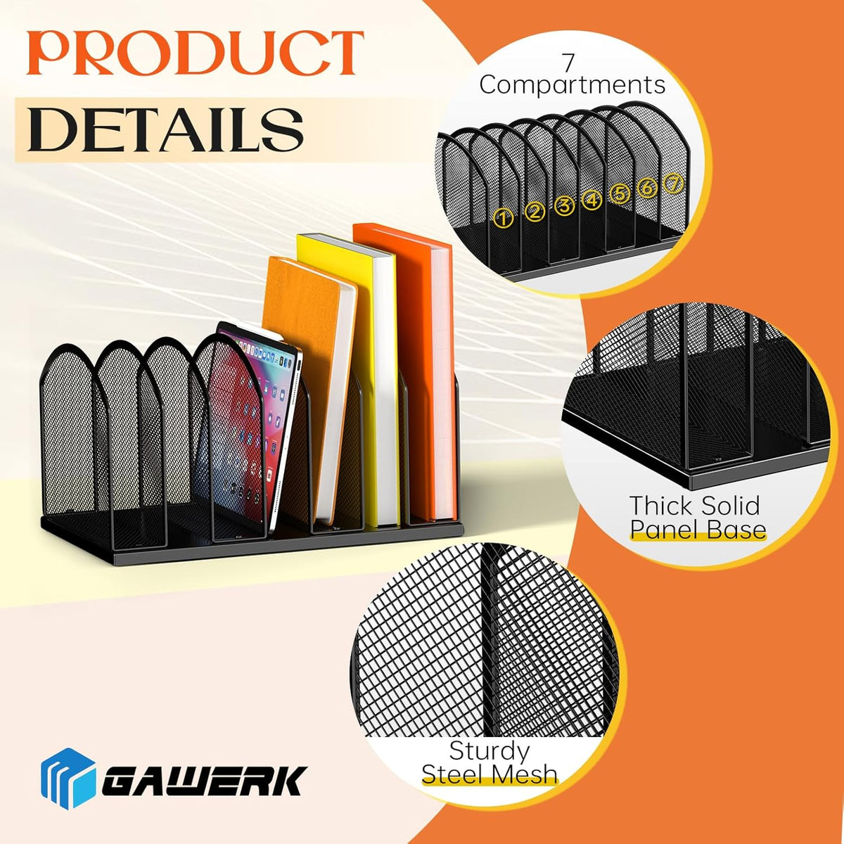 5-Section Vertical Desktop Organizer, 5-Section Mesh File Folder Stand Sorter for Office Home Classroom Organization