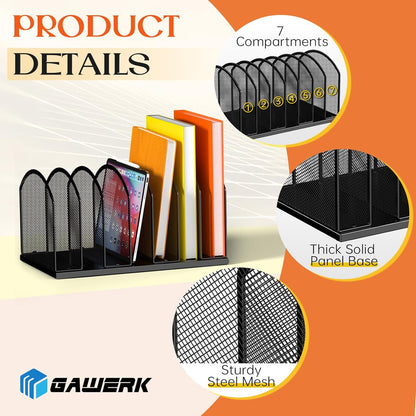 5-Section Vertical Desktop Organizer, 5-Section Mesh File Folder Stand Sorter for Office Home Classroom Organization