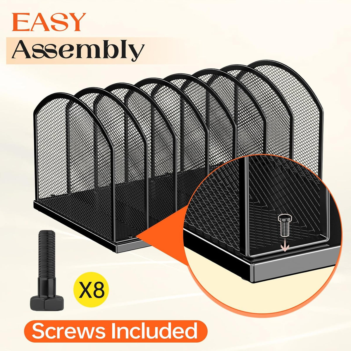 5-Section Vertical Desktop Organizer, 5-Section Mesh File Folder Stand Sorter for Office Home Classroom Organization