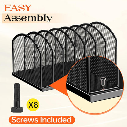 5-Section Vertical Desktop Organizer, 5-Section Mesh File Folder Stand Sorter for Office Home Classroom Organization