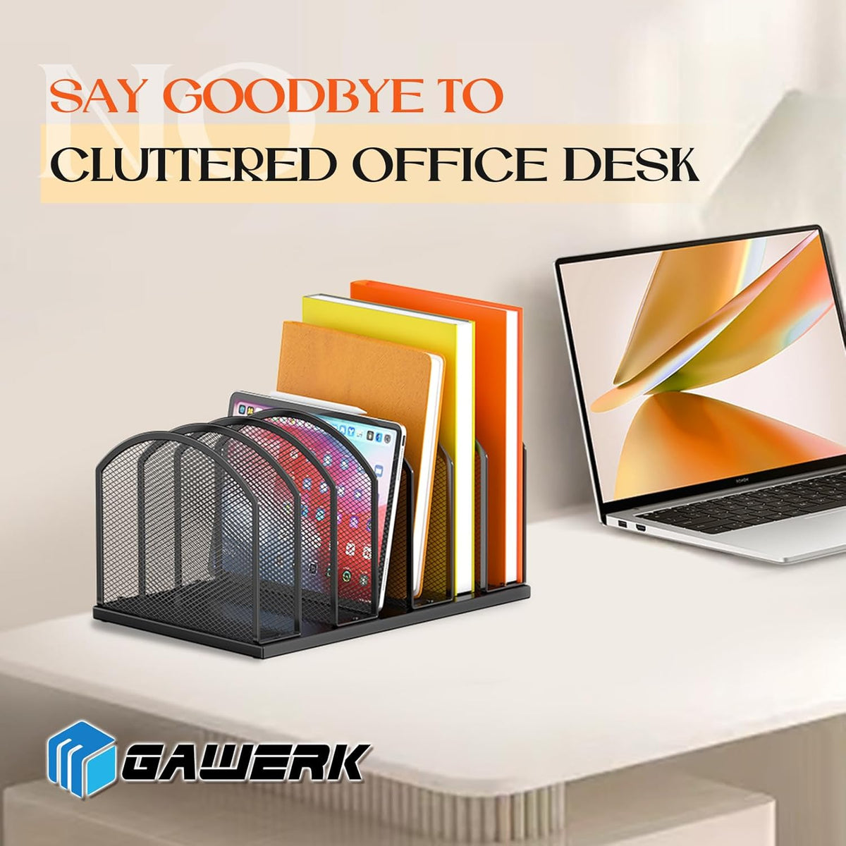 5-Section Vertical Desktop Organizer, 5-Section Mesh File Folder Stand Sorter for Office Home Classroom Organization
