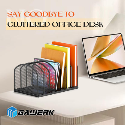 5-Section Vertical Desktop Organizer, 5-Section Mesh File Folder Stand Sorter for Office Home Classroom Organization