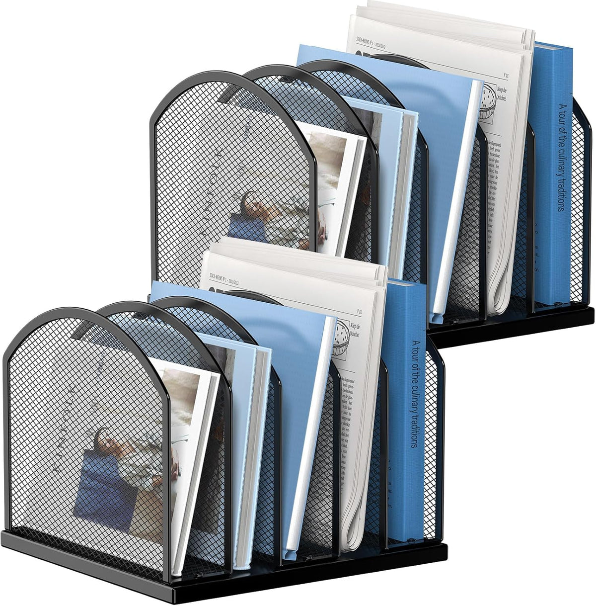 5-Section Vertical Desktop Organizer, 5-Section Mesh File Folder Stand Sorter for Office Home Classroom Organization