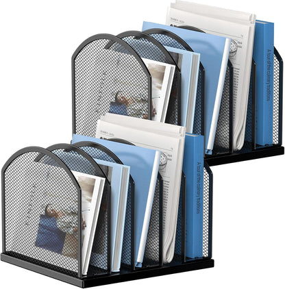 5-Section Vertical Desktop Organizer, 5-Section Mesh File Folder Stand Sorter for Office Home Classroom Organization