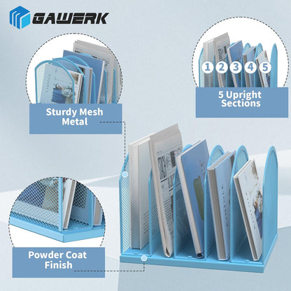 5-Section Vertical Desktop Organizer, 5-Section Mesh File Folder Stand Sorter for Office Home Classroom Organization