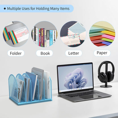 5-Section Vertical Desktop Organizer, 5-Section Mesh File Folder Stand Sorter for Office Home Classroom Organization