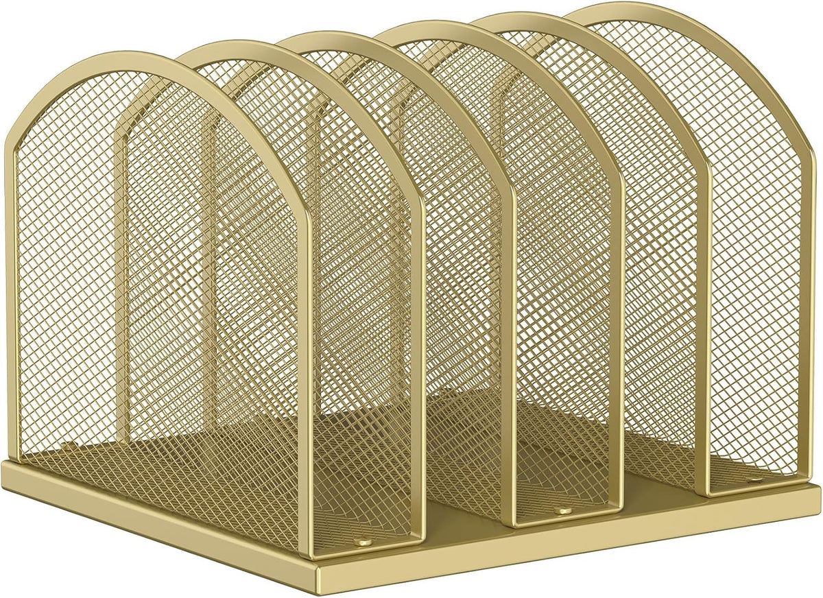 5-Section Vertical Desktop Organizer, 5-Section Mesh File Folder Stand Sorter for Office Home Classroom Organization