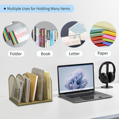 5-Section Vertical Desktop Organizer, 5-Section Mesh File Folder Stand Sorter for Office Home Classroom Organization
