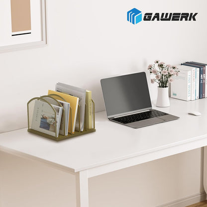 5-Section Vertical Desktop Organizer, 5-Section Mesh File Folder Stand Sorter for Office Home Classroom Organization