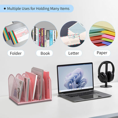 5-Section Vertical Desktop Organizer, 5-Section Mesh File Folder Stand Sorter for Office Home Classroom Organization