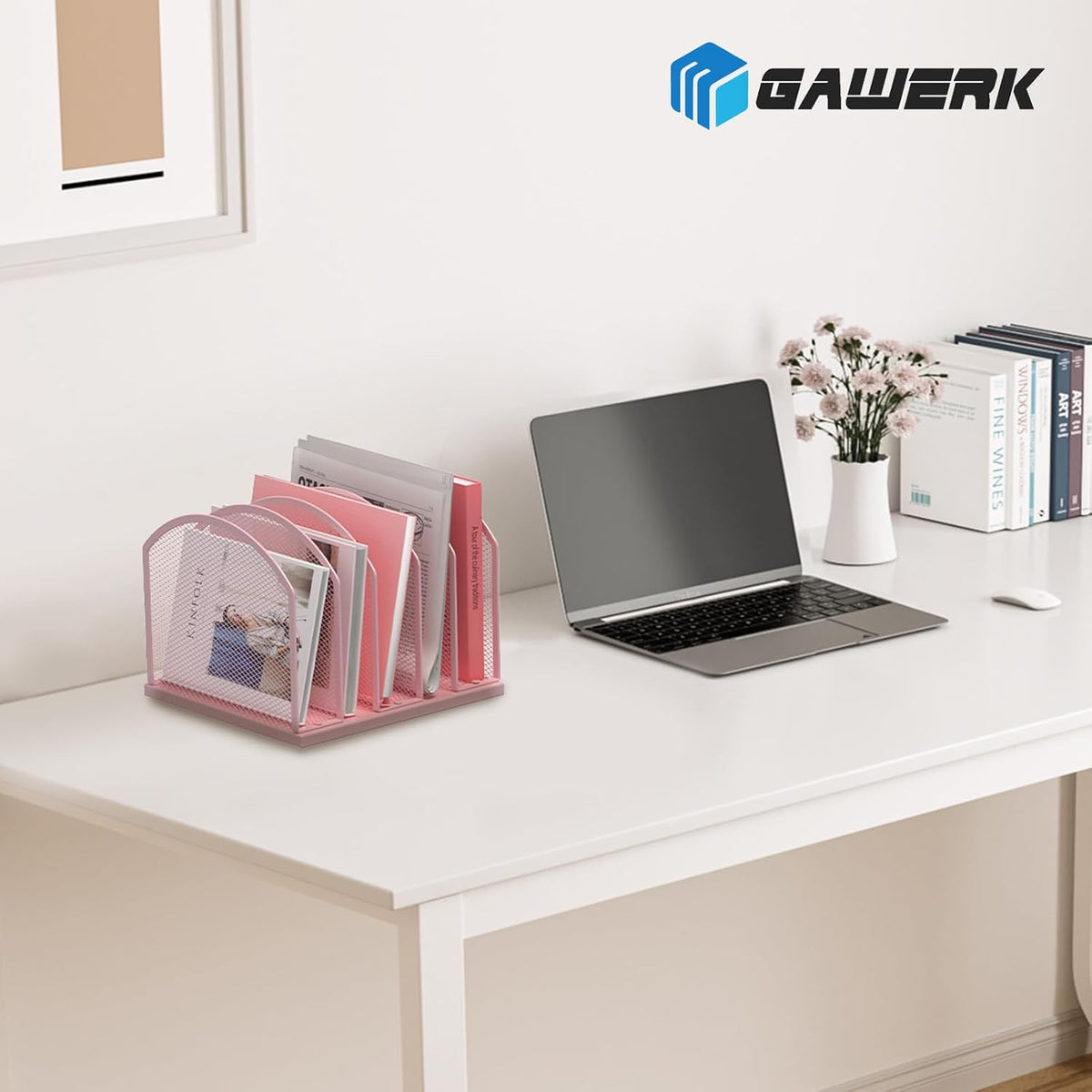 5-Section Vertical Desktop Organizer, 5-Section Mesh File Folder Stand Sorter for Office Home Classroom Organization