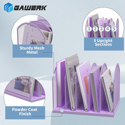 5-Section Vertical Desktop Organizer, 5-Section Mesh File Folder Stand Sorter for Office Home Classroom Organization
