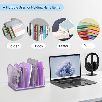 5-Section Vertical Desktop Organizer, 5-Section Mesh File Folder Stand Sorter for Office Home Classroom Organization